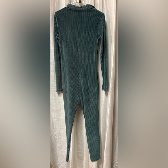Blush Mark Deep Green Ribbed Jumpsuit S Polo Collar Plunge Neck Romper - Picture 9 of 14